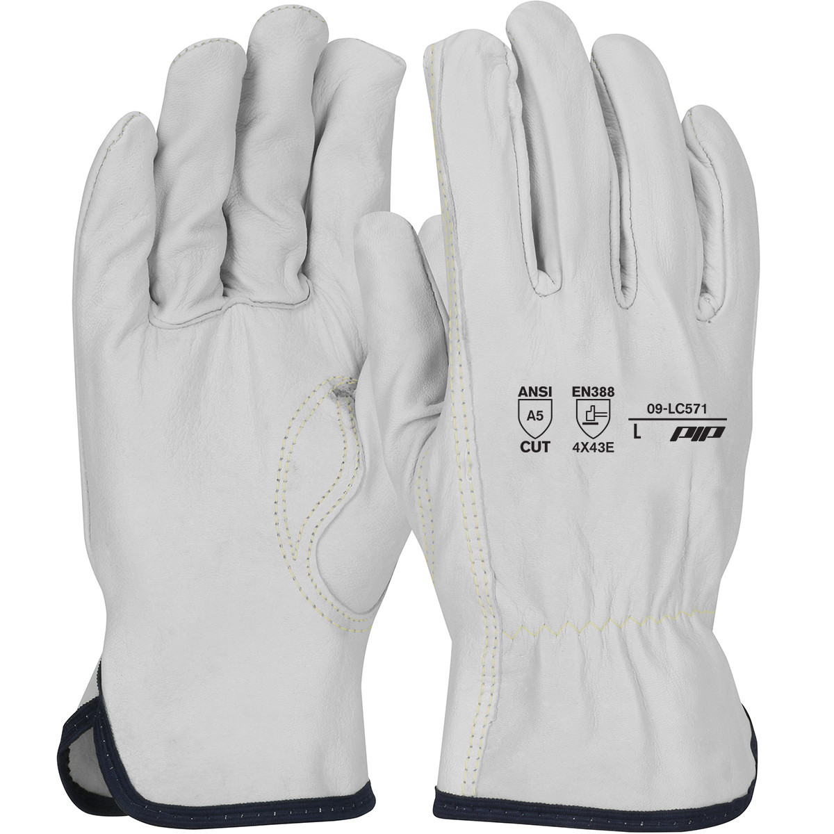 PIP® 09-LC571  Leather Drivers, Size M, Natural, ANSI A5