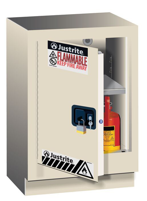 15 Gallon, 1 Shelf, 1 Door, Manual Close, Left Hinge, Flammable Cabinet, Sure-Grip® EX Under Fume Hood, Light Neutral - 882417