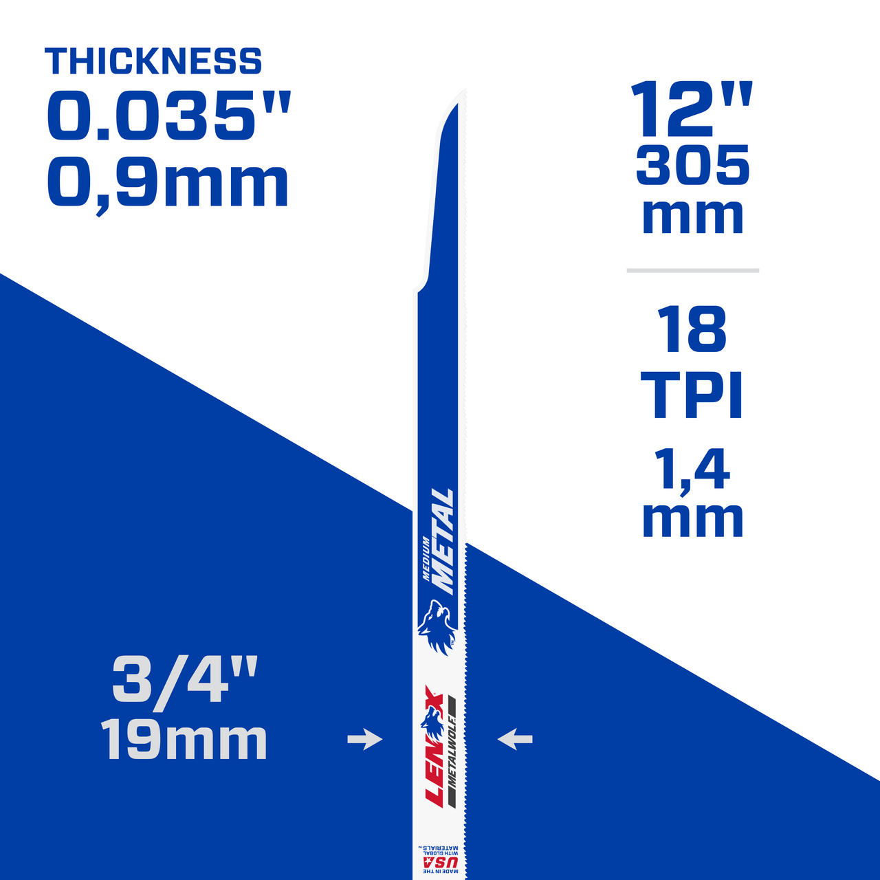 LENOX Metal Cutting Reciprocating Saw Blade With Power Blast Technology, Bi-Metal, 12-Inch, 18 TPi, 5/Pk