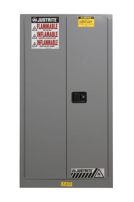 60 Gallon, 2 Shelves, 2 Doors, Self Close, Flammable Cabinet, Sure-Grip® EX, Gray - 896023