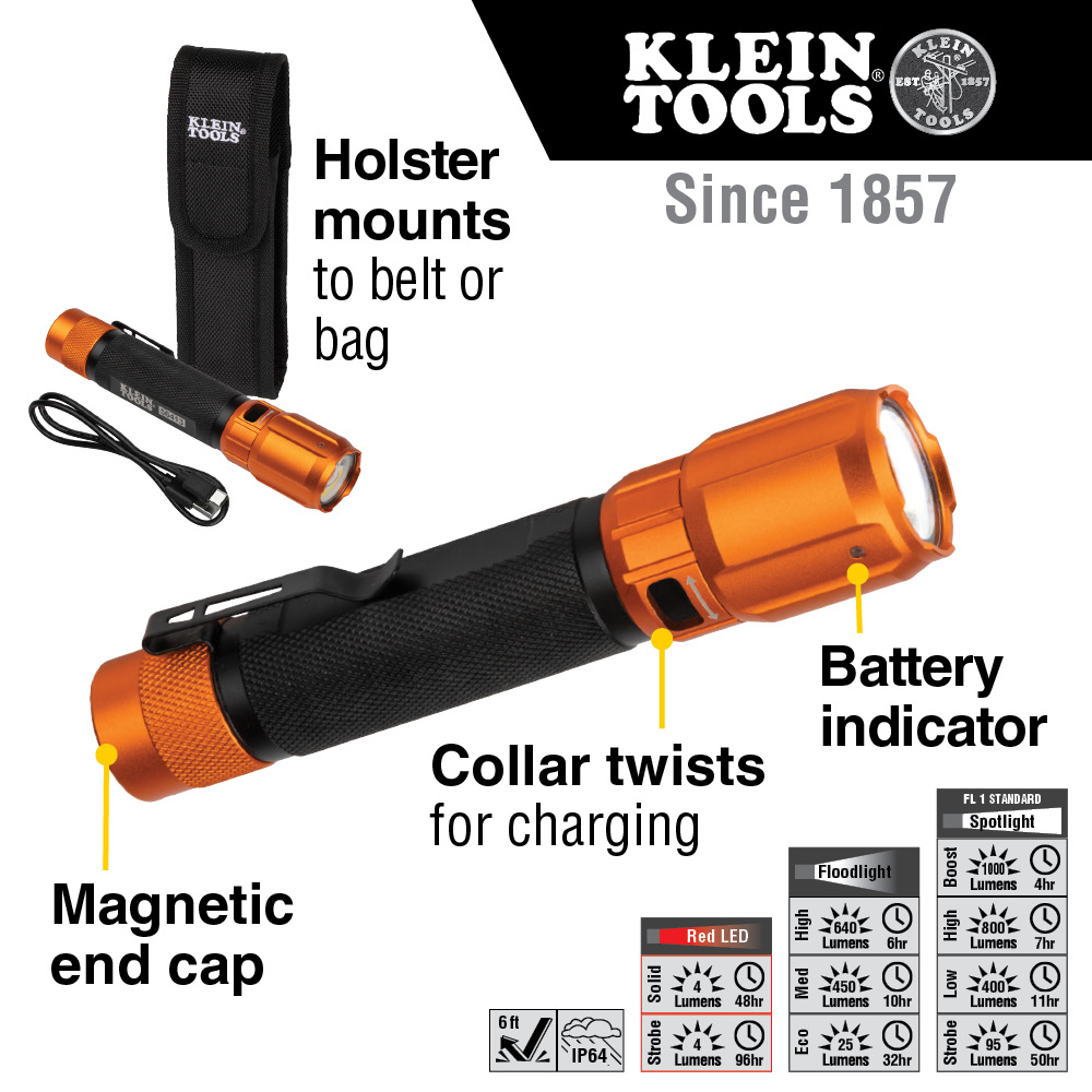 Rechargeable 2-Color LED Flashlight with Holster