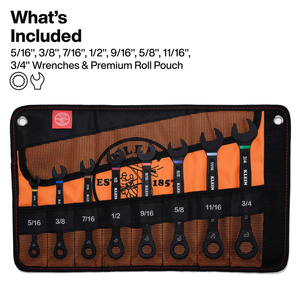 90-Tooth Ratcheting Combo Wrench Set, SAE, 8-Piece