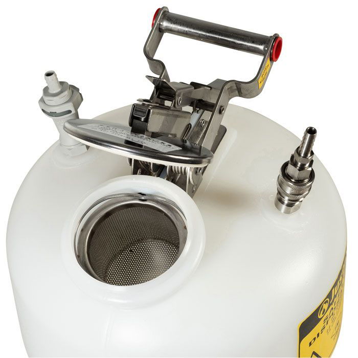 2 Gallon, Polyethylene Quick-Disconnect Disposal Safety Can, Polypropylene and Stainless Steel Fittings for 3/8" Tubing, White - BY12752