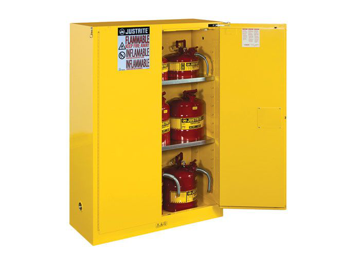 20 Gallon, 3 Shelves, 2 Doors, Manual Close, Wall Mount Flammable Cabinet, Sure-Grip® EX, Yellow - 893400