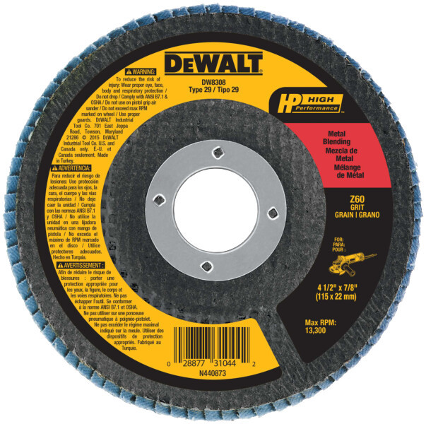 DEWALT Flap Disc, Zirconia, 4-1/2-Inches X 7/8-Inches, 60-Grit