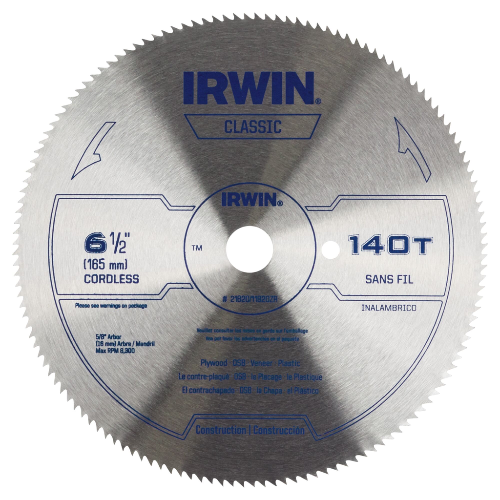 IRWIN SAW BLD 6-1/2" 140T PLYWOOD/OBS/VENEER/