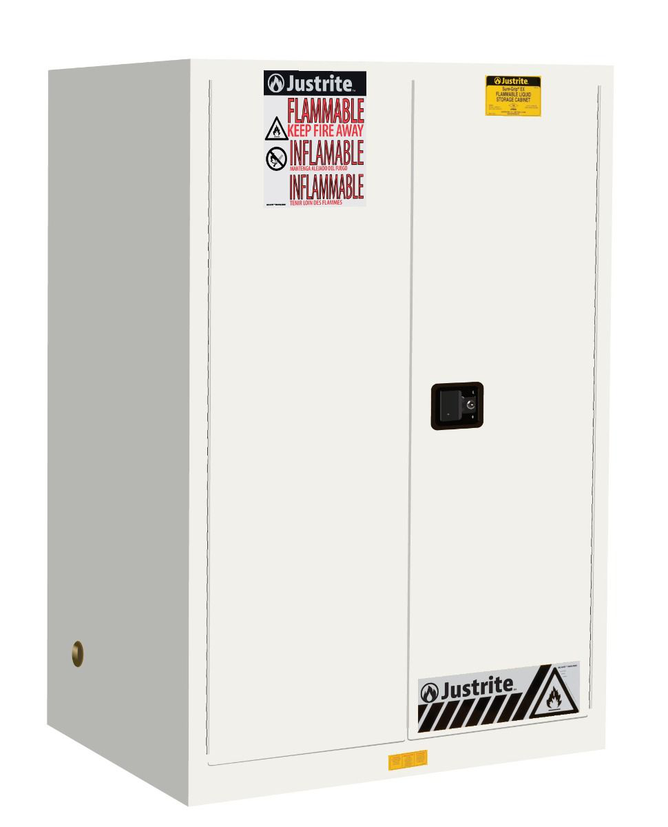 90 Gallon, 2 Shelves, 2 Doors, Self Close, Flammable Cabinet, Sure-Grip® EX, White - 899025