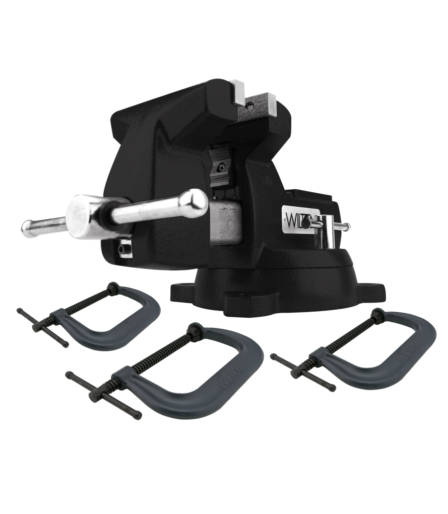 WILTON Holding Strong Kit with Black 746 Mechanics Vise and 3 pc. 402/404/406 C-Clamp Set