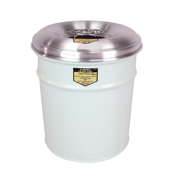 4.5 Gallon, Cease-Fire® Waste Receptacle for Cigarette Disposal, Aluminum Head With Grill Guard, White - 26624W