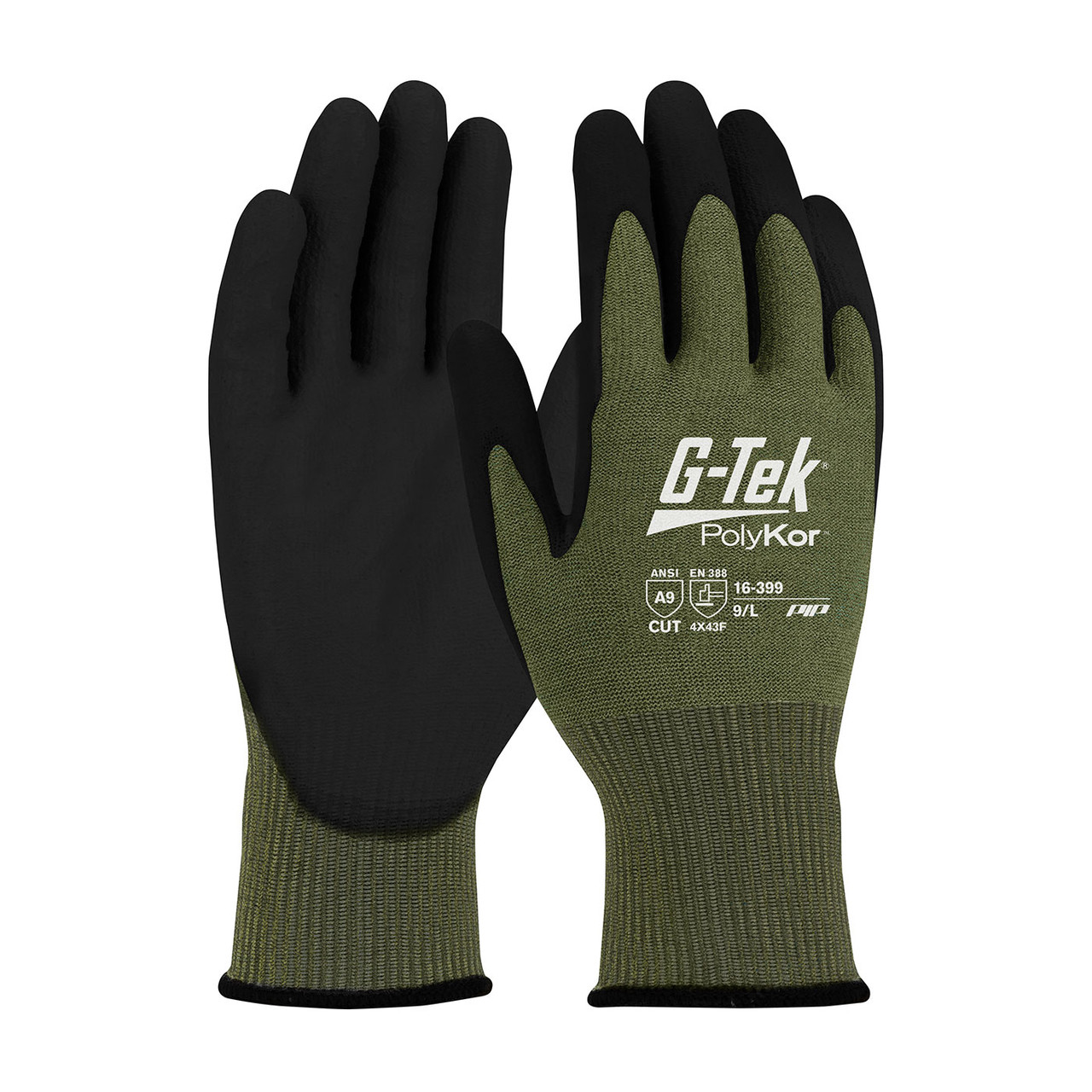 G-Tek® PolyKor® X7™ 16-399  Cut Resistant Gloves, Size L, Green, ANSI A9