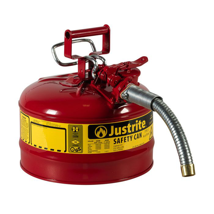 2.5 Gallon, 1" Metal Hose, Steel Safety Can for Flammables, Type II, AccuFlow™, Red - 7225130