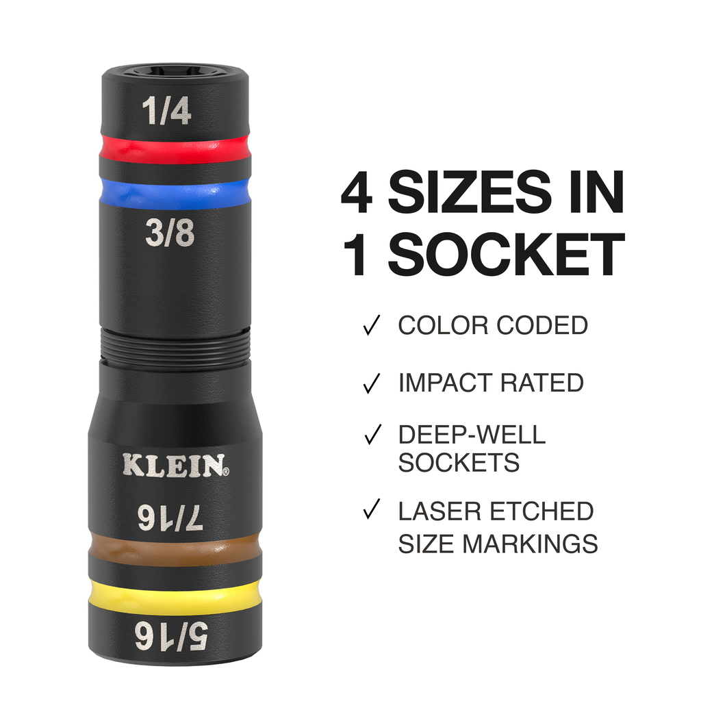 KNECT™ Quad-12 Deep-Well Heavy-Duty Impact Flip Sockets, SAE, 6-Piece