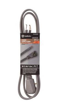 Southwire 4ft 16/3 SPT-3 -R/Angle Power Supply Cord - Flat SPT-3 Construction (Grey) 25/BX
