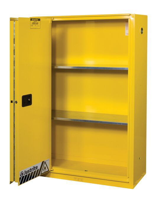 45 Gallon, 2 Shelves, 1 Bi-Fold Self-Close Door, Flammable Cabinet, Sure-Grip® EX, Yellow - 894580