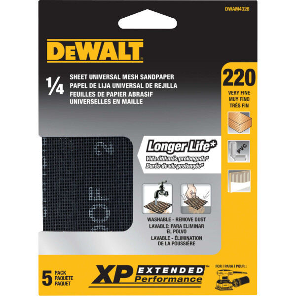 DEWALT 220 Grit Mesh Sheet (5 Sheets), 1/4"
