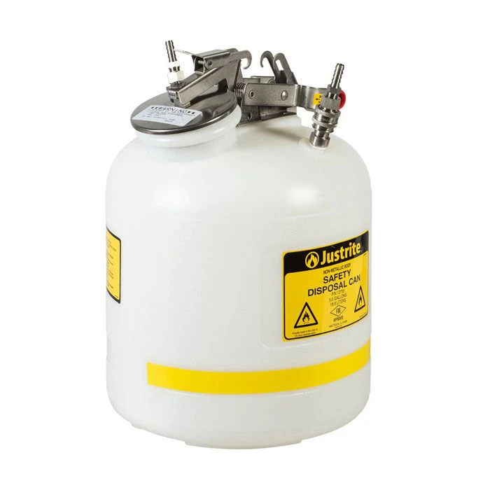 5 Gallon, Polyethylene Quick-Disconnect Disposal Safety Can, Stainless Steel Fittings for 3/8" Tubing, White - TF12755