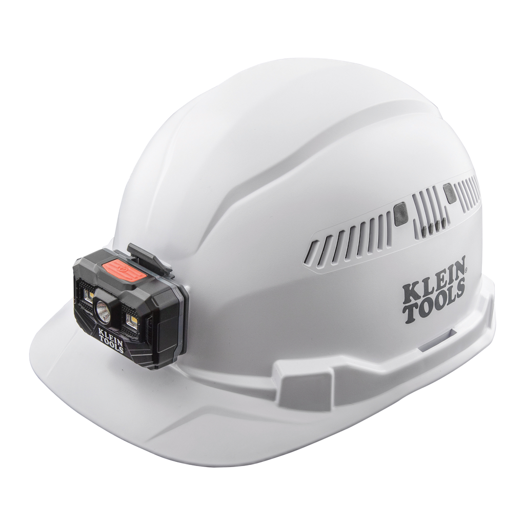 Klein Hard Hat, Vented, Cap Style with Rechargeable Headlamp, White