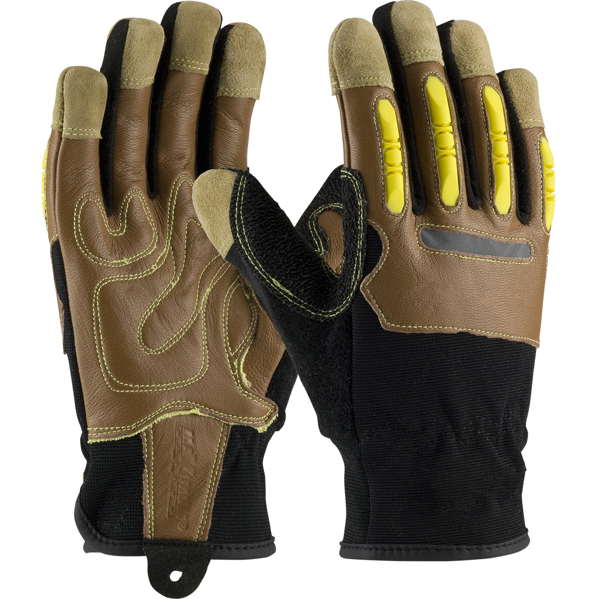 PIP® 120-4100  Leather Palm Gloves, Size 2XL, Brown, ANSI A4
