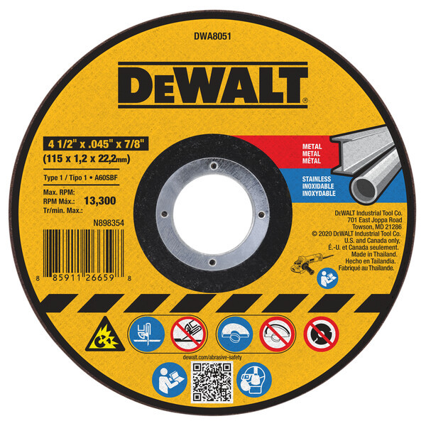 DEWALT 4-1/2 In x .045 in Aluminum Oxide Abrasive Chop / Cut-Off Blade with 7/8 in Arbor For Concrete & Masonry Cutting (1 Pack)  (P/N DWA8051)