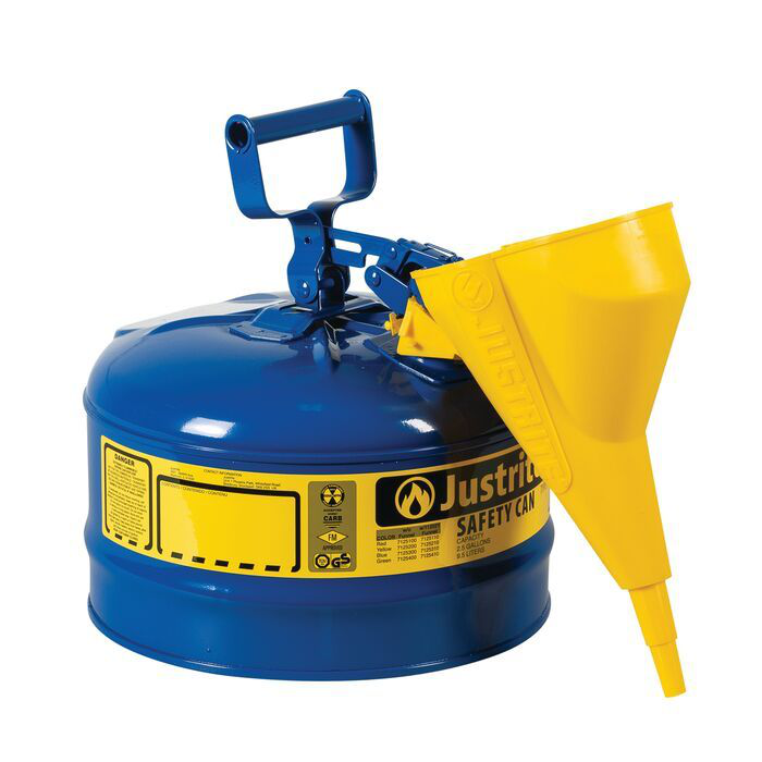 2.5 Gallon Steel Safety Can for Kerosene, Type I, Funnel, Flame Arrester, Blue - 7125310