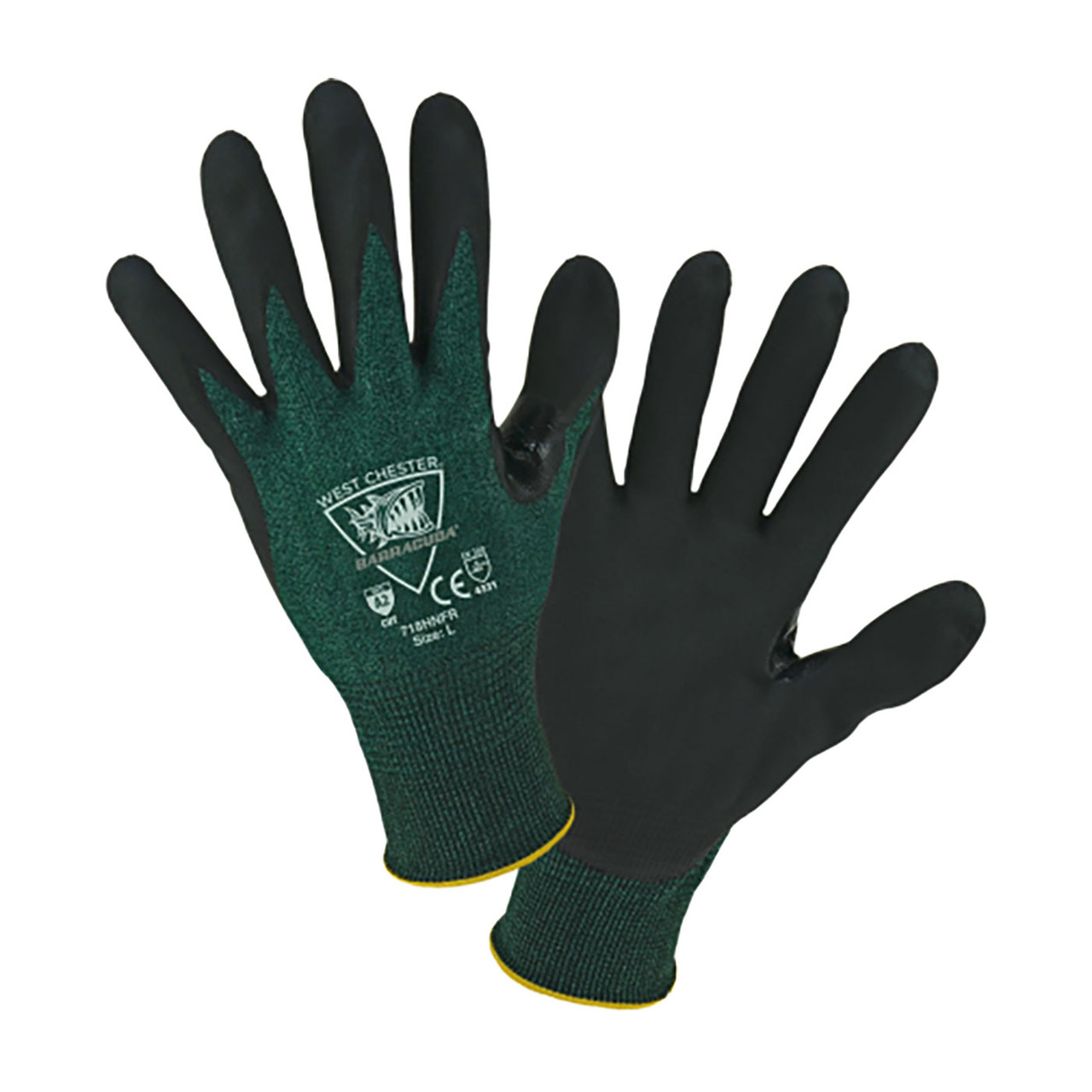 Barracuda® 718HNFR  Cut Resistant Gloves, Size L, Green, ANSI A2
