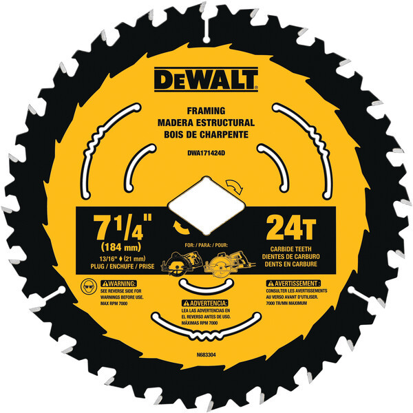 DEWALT 7-1/4 In Carbide Circular Saw Blade 24 Tooth with 5/8 in Arbor (1 Pack)  (P/N DWA171424DB10)