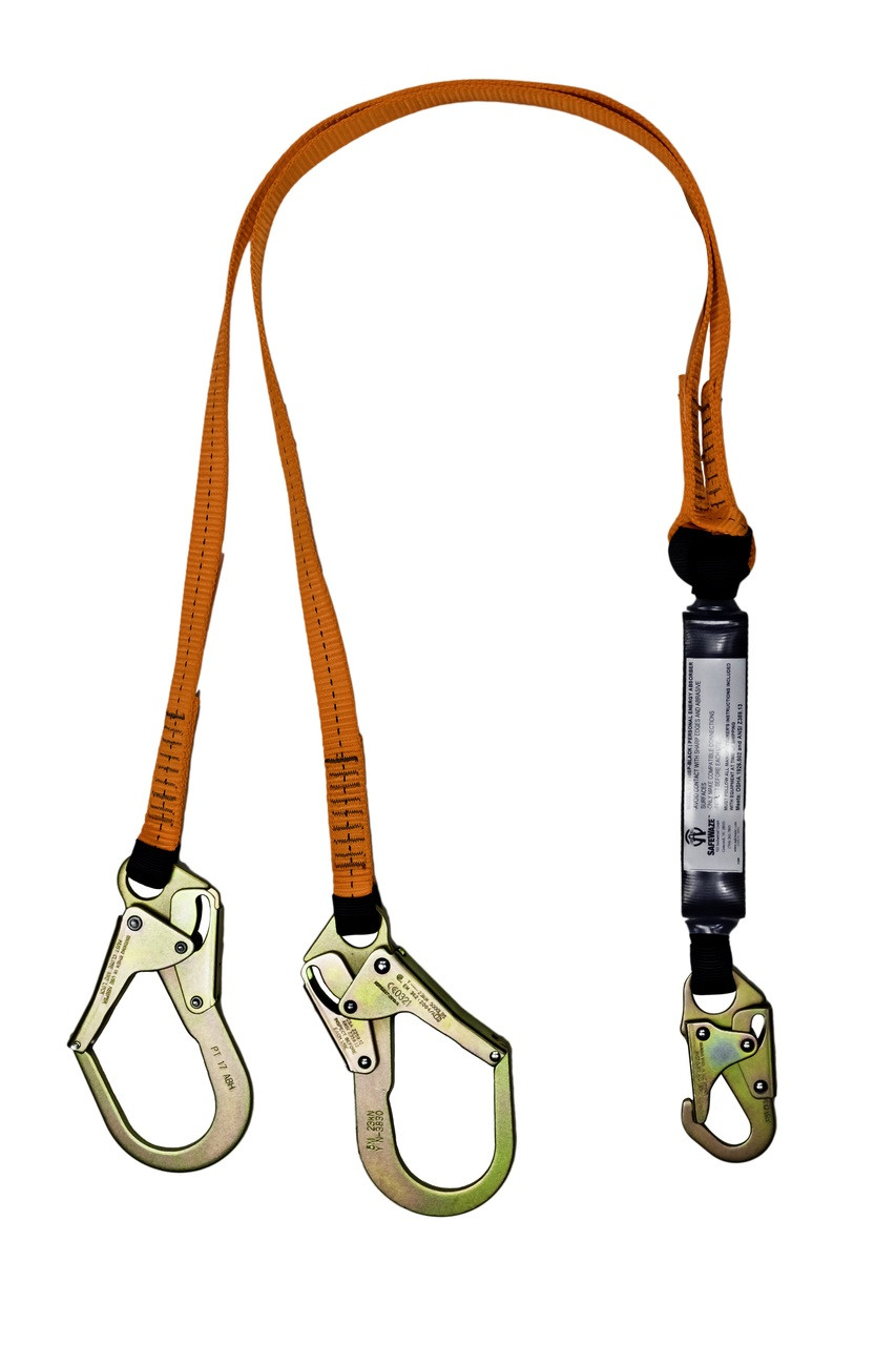 SafeWaze V-Line 6' Energy Absorbing Lanyard: Dual Leg, Rebar Hooks
