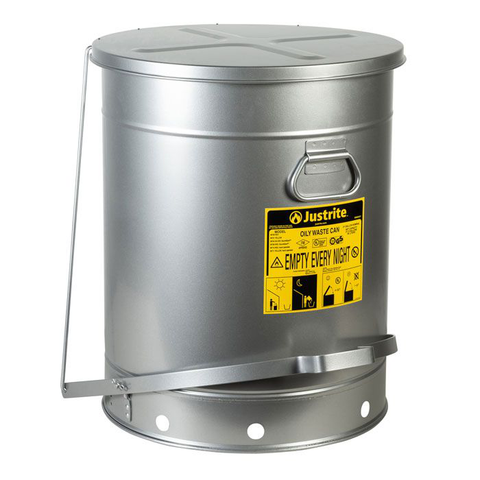 21 Gallon, Oily Waste Can, Hands-Free, Self-Closing Cover, SoundGard™, Silver - 09704
