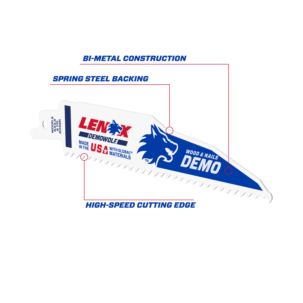 LENOX Demolition Reciprocating Saw Blade With Power Blast Technology, Bi-Metal, 6-Inch, 6 TPi, 2/Pk