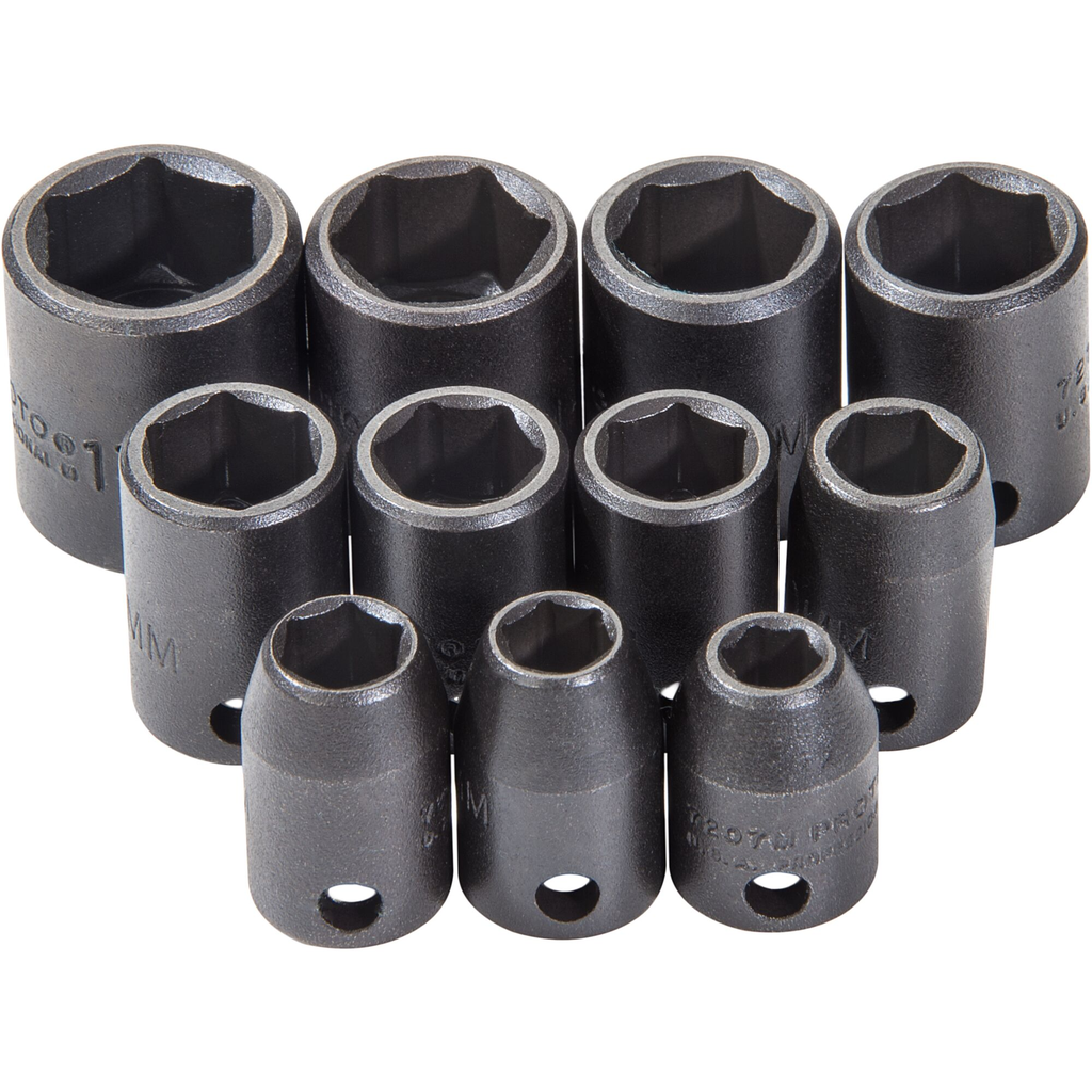 Proto® 3/8" Drive 11 Piece Metric Impact Socket Set - 6 Point 1/ea