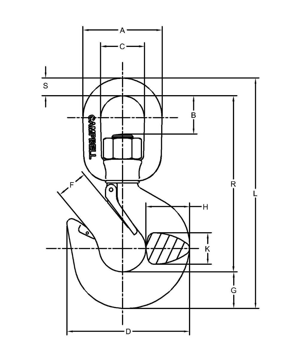 ALLOY SWIVEL HOIST HOOK,W/LATCH,PL,#2,1T