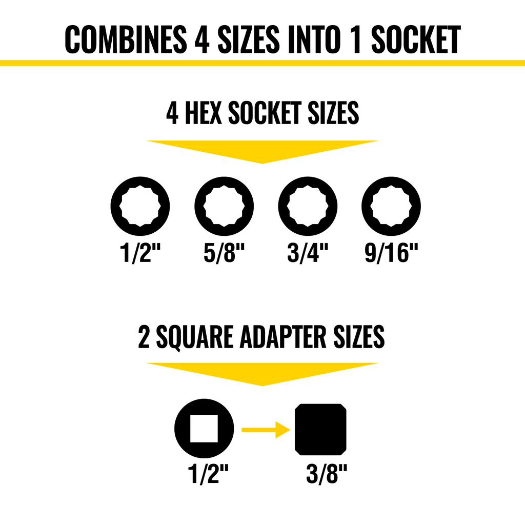 Flip Quad Socket Adapter, 1/2 to 3/8 Inch