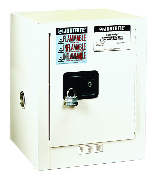 4 Gallon, 1 Shelf, 1 Door, Self Close, Flammable Cabinet, Sure-Grip® EX Countertop, White - 890425