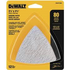 DEWALT Hook And Loop Triangle 80 Grit Sandpaper, 12-Pack  (P/N DWASPTRI083)