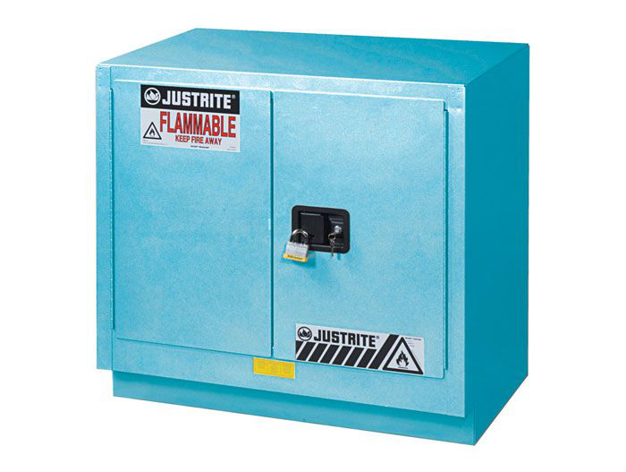 23 Gallon, 1 Shelf, 2 Doors, Manual Close, Corrosives/Acids Safety Cabinet, ChemCor® Under Fume Hood, Blue - 8837022