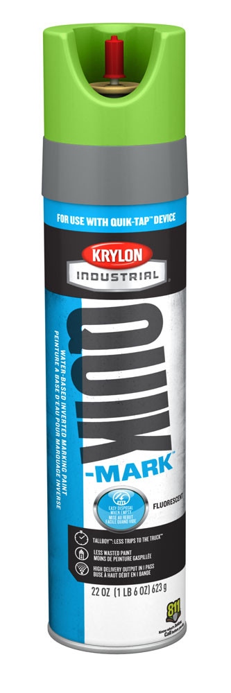 Krylon® Industrial Quik-Tap TallBoy WaterBased Fluorescent Marking Paint Fluorescent Green 22 oz. 12/CS