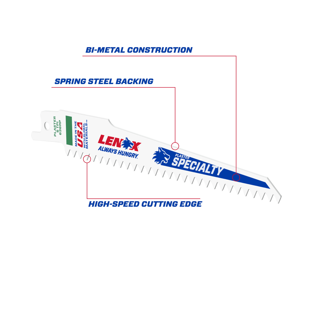 LENOX Reciprocating Saw Blade With Power Blast Technology, Bi-Metal, 6-Inch, 6 TPi, 5/Pk