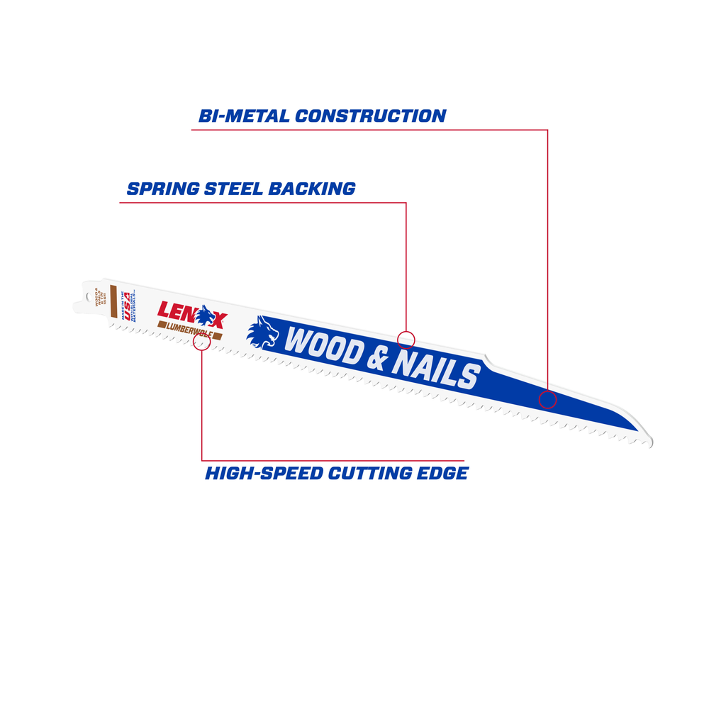 LENOX Wood Cutting Reciprocating Saw Blade With Power Blast Technology, Bi-Metal, 12-Inch, 6 TPi, 5/Pk
