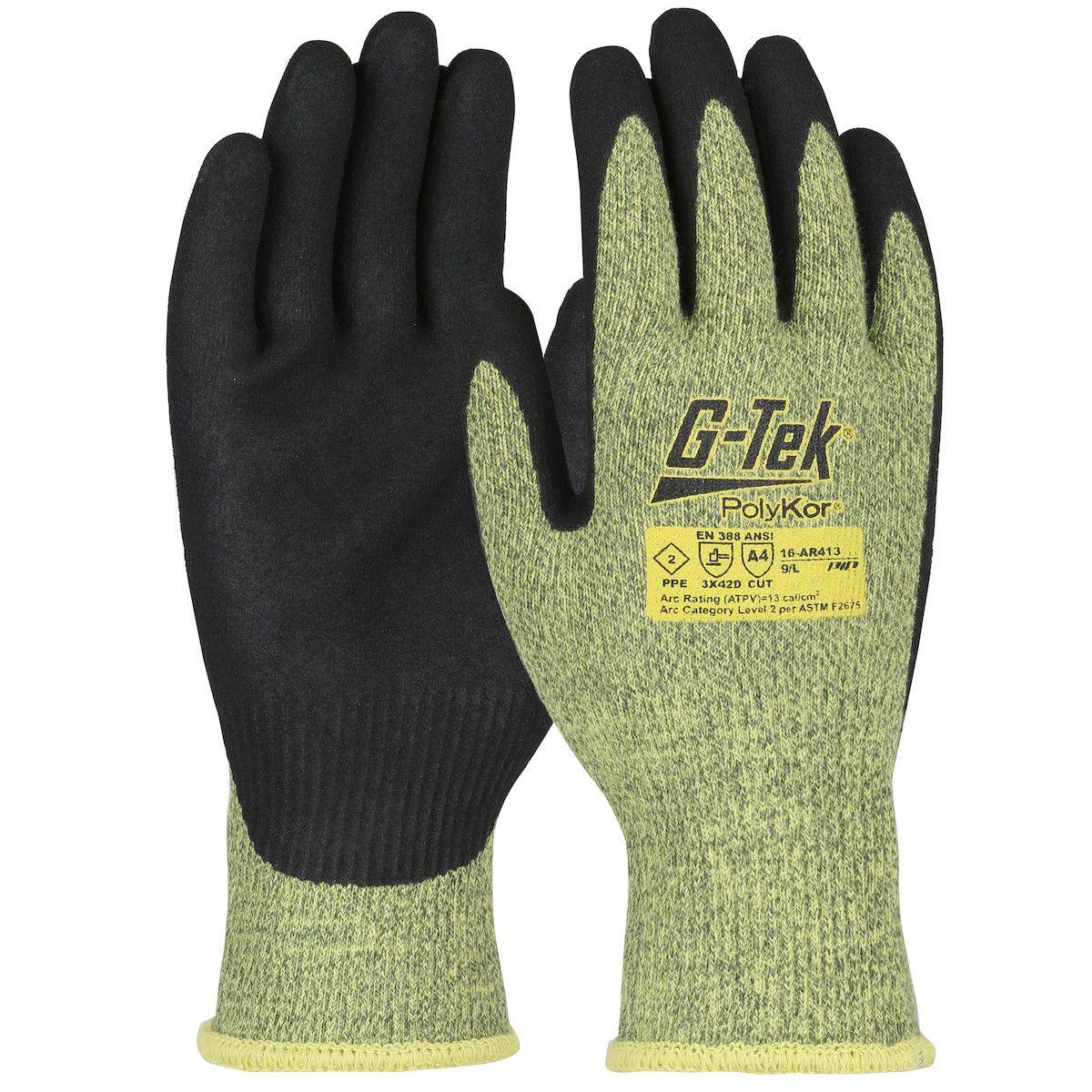 G-Tek® PolyKor® 16-AR413  Hi Performance Glove, Size 2XL, Green, ANSI A4