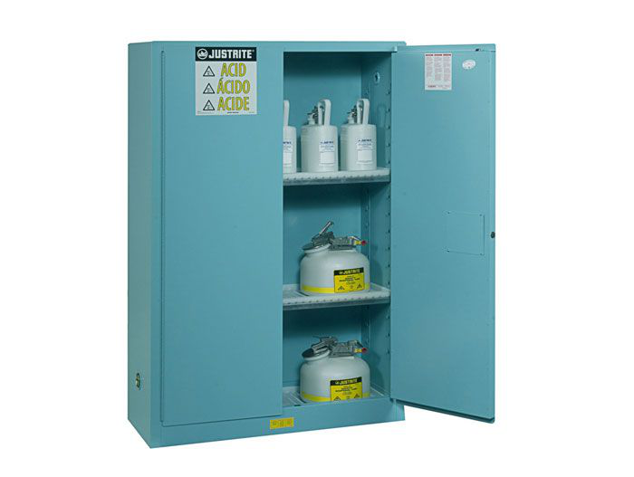 90 Gallon, 1 Shelf, 1 Bi-Fold Self-Close Door, Corrosives/Acid Steel Safety Cabinet, Sure-Grip® EX, Blue - 899082
