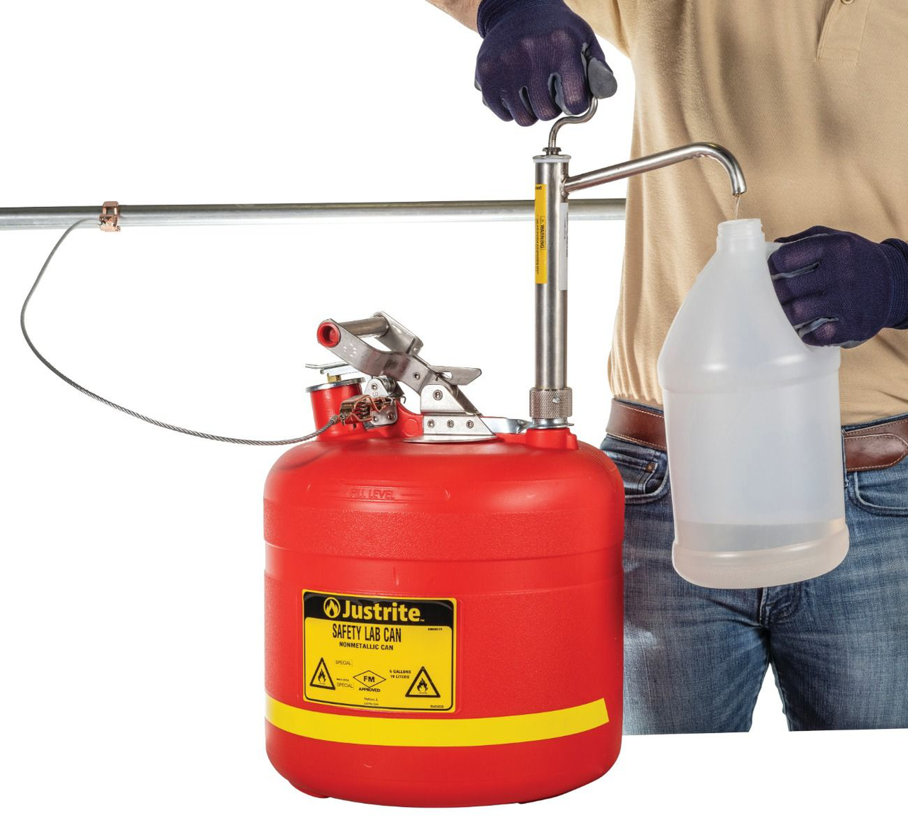 5 Gallon Plastic Safety Can, with Stainless Steel Piston Pump, Red - #14586