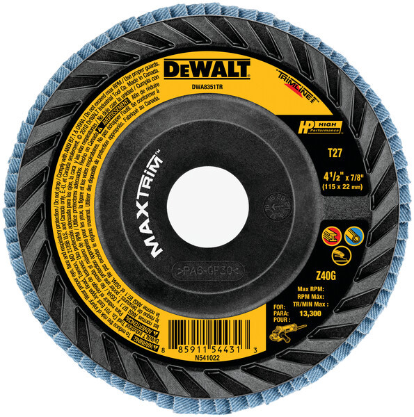 DEWALT Type 27 Flap Disc Zirconia Alumina 4 1/2 In Disc Diameter 40 Abrasive Grit