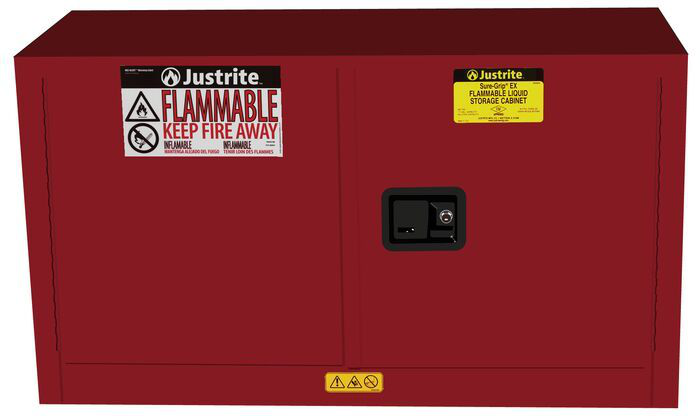 17 Gallon, 1 Shelf, 2 Doors, Self Close, Flammable Safety Cabinet, Sure-Grip® EX Piggyback, Red - 891721