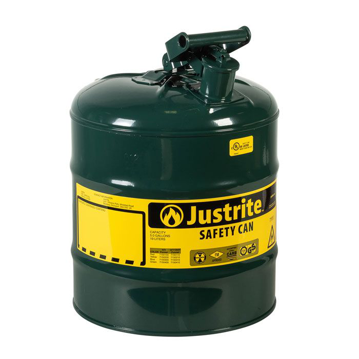 5 Gallon Steel Safety Can for Oil, Type I, Flame Arrester, Green - 7150400