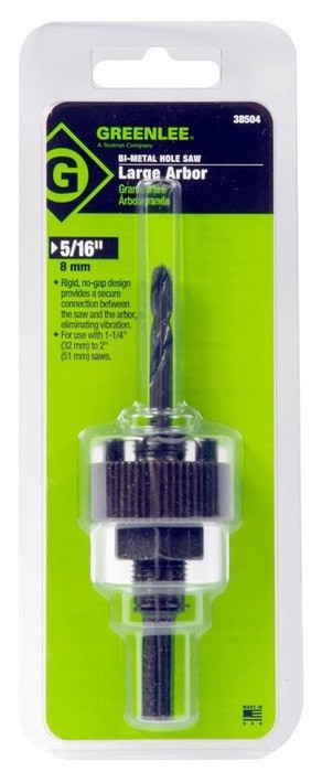 GREENLEE 3/8" Shank with 3 Flats, Hole Saw Arbor