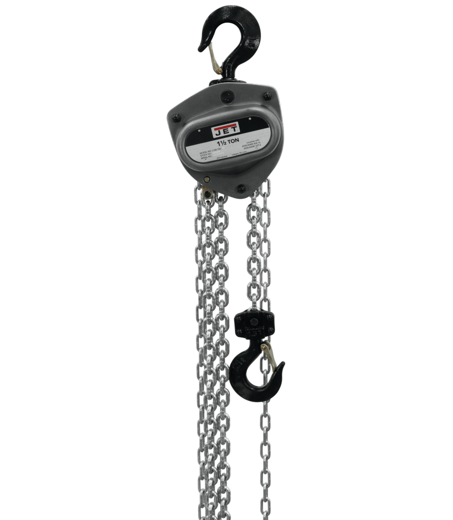 L-100-150WO-30, 1-1/2-Ton Hand Chain Hoist With 30' Lift & Overload Protection