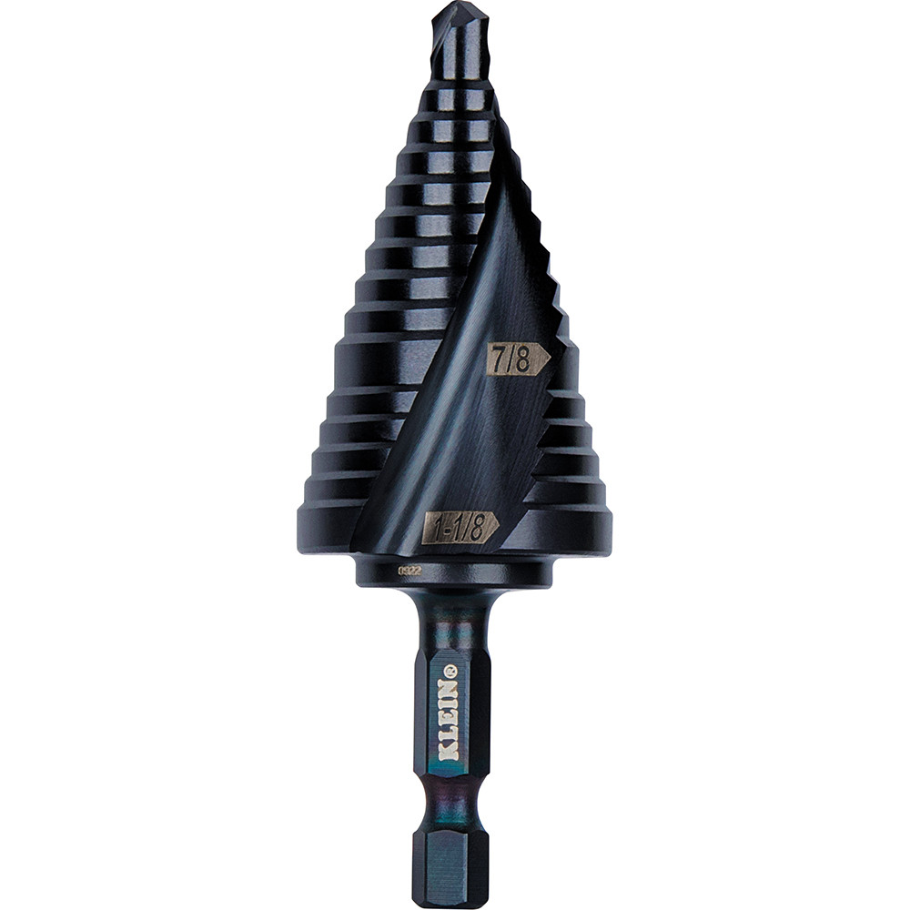 Step Drill Bit, Quick Release, Double Spiral Flute, 7/8 to 1-1/8-Inch