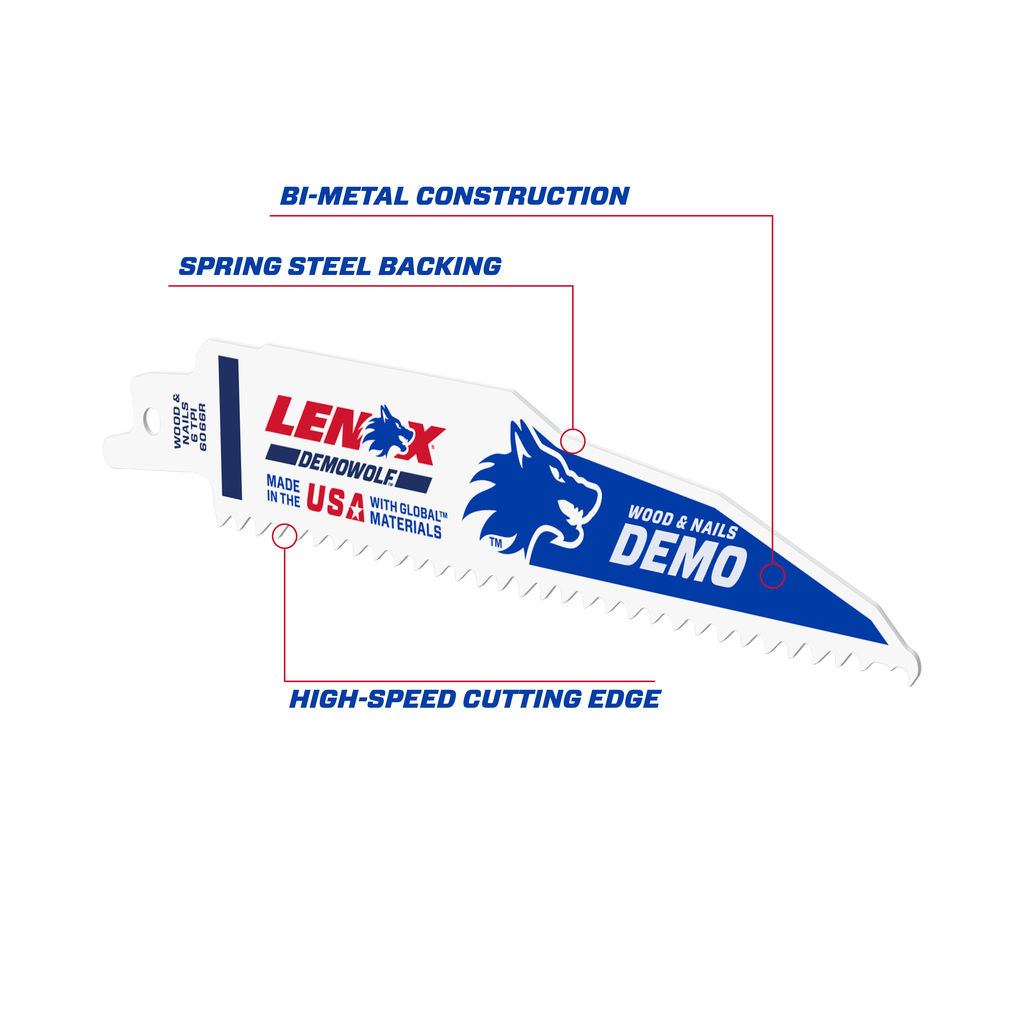 LENOX Demolition Reciprocating Saw Blade With Power Blast Technology, Bi-Metal, 6-Inch, 6 TPi, 25/Pk