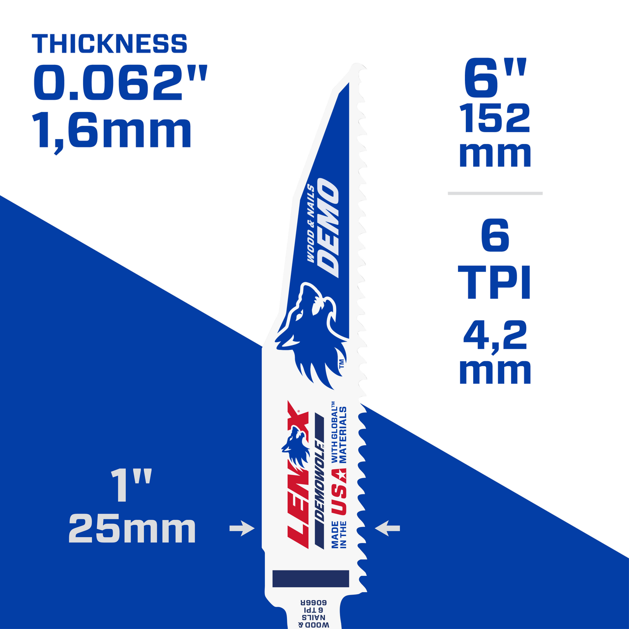 LENOX Tools Demolition Reciprocating Saw Blade With Power Blast Technology, Bi-Metal, 6-Inch, 6 TPi, 5/Pk