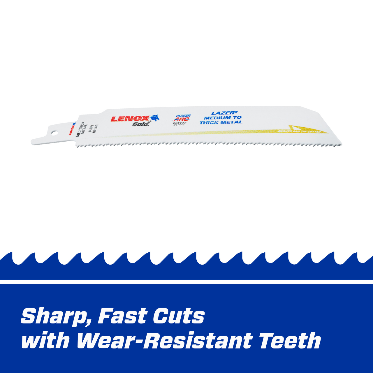 LENOX Gold Power Arc Reciprocating Saw Blade, For Thick Metal, Medium Metal Cutting, 6-Inch, 14 TPi, 25-Pack